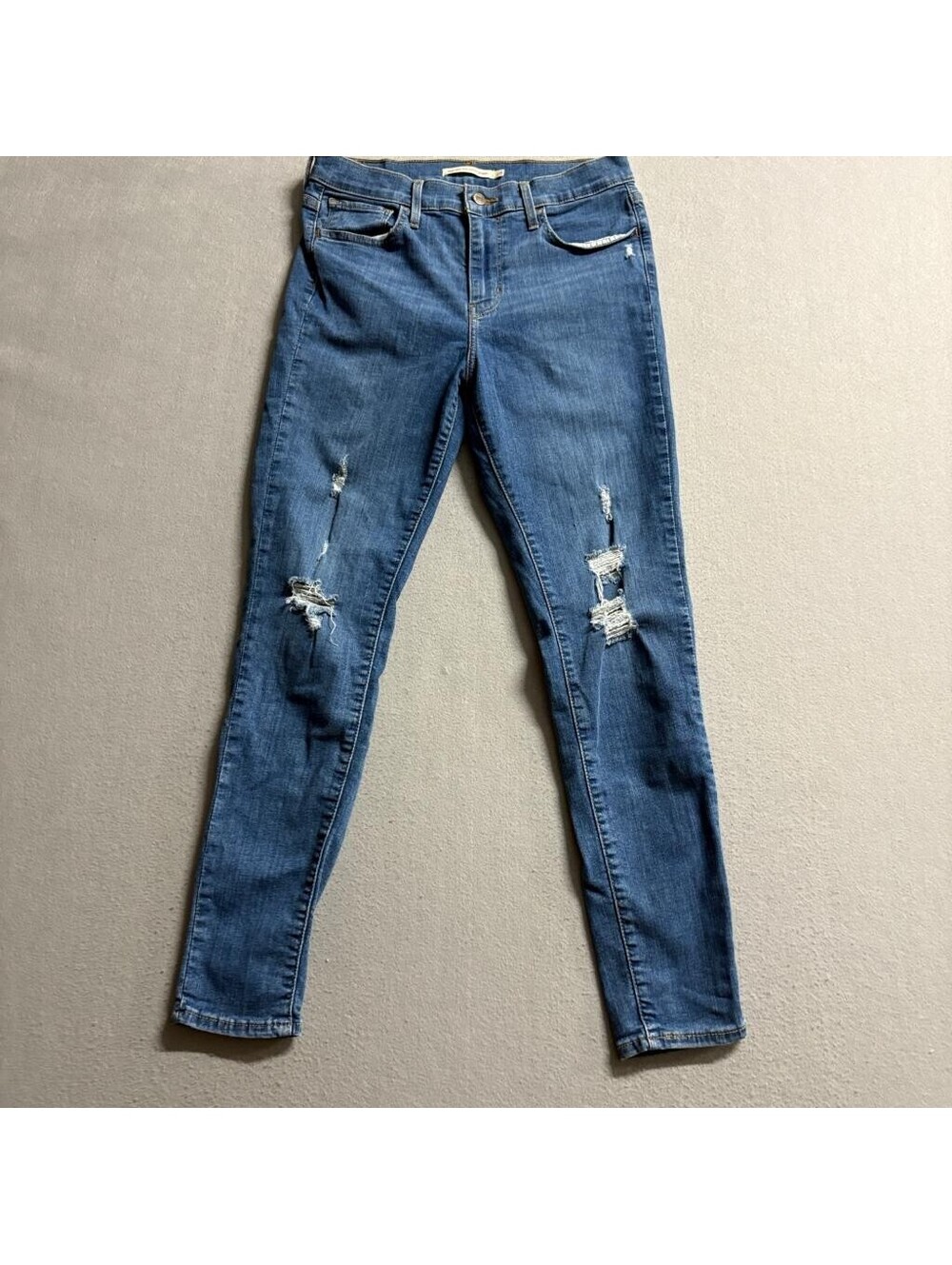 Levis 720 High Rise Super Skinny Jeans Womens 28 Distressed Ripped Blue Denim
